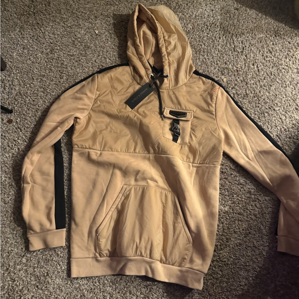 Tan Hooded Sweatshirt with Black Details